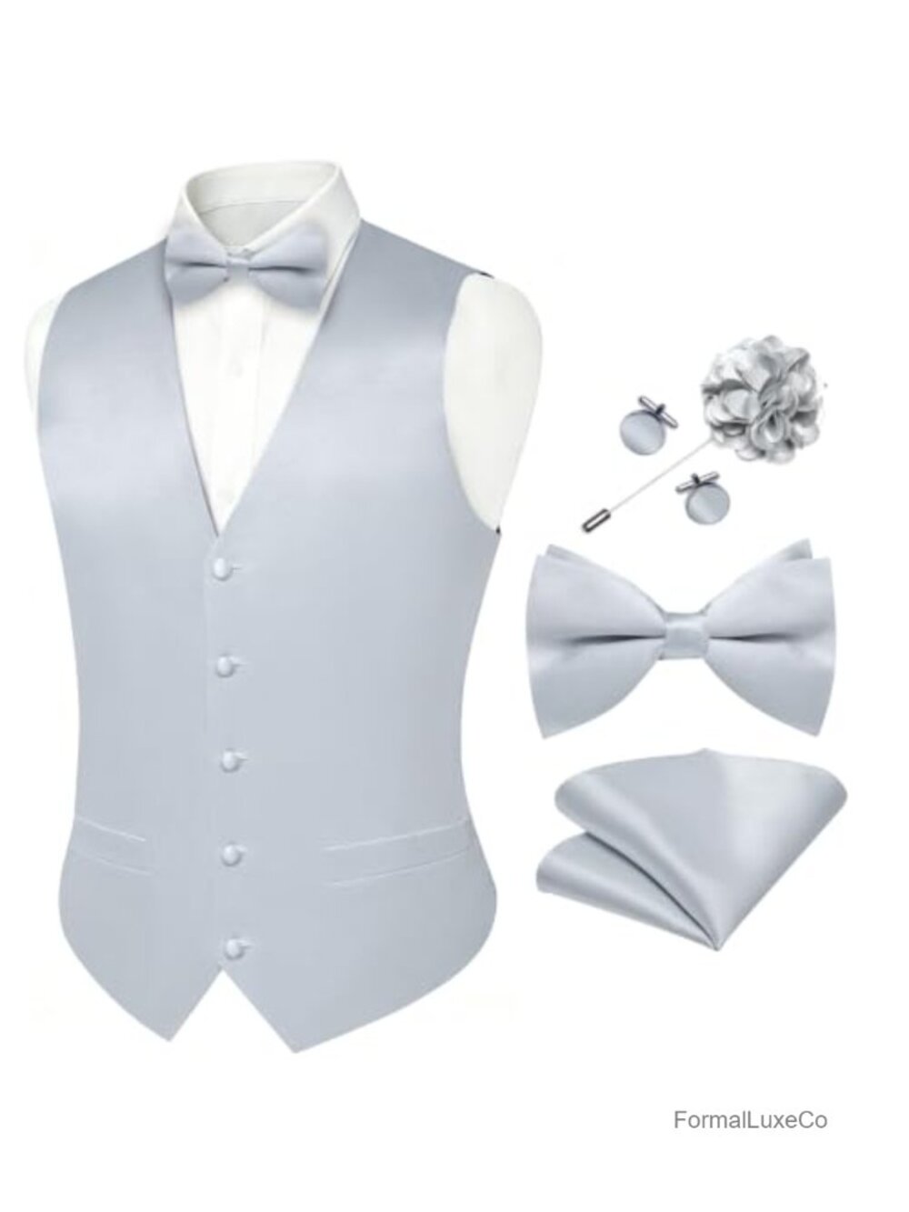 Silk Blend Suit Vest Bowtie Set Dress Waistcoat Formal Tuxedo Set